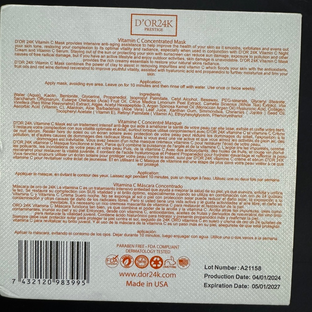 ✨ NWT D’OR24K Prestige Vitamin C Concentrated Brightening Mask – 50g ✨ - Picture 4 of 4